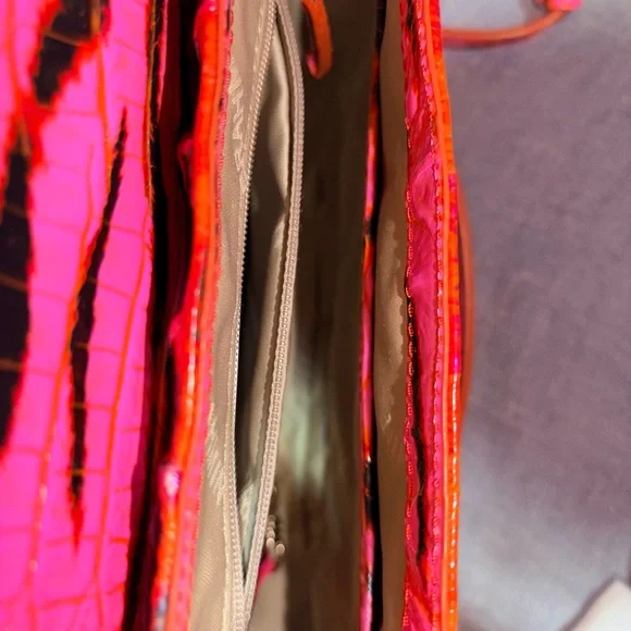 Brahmin Neon Pink & Orange Croc-Embossed Crossbody Bag - Picture 7 of 10